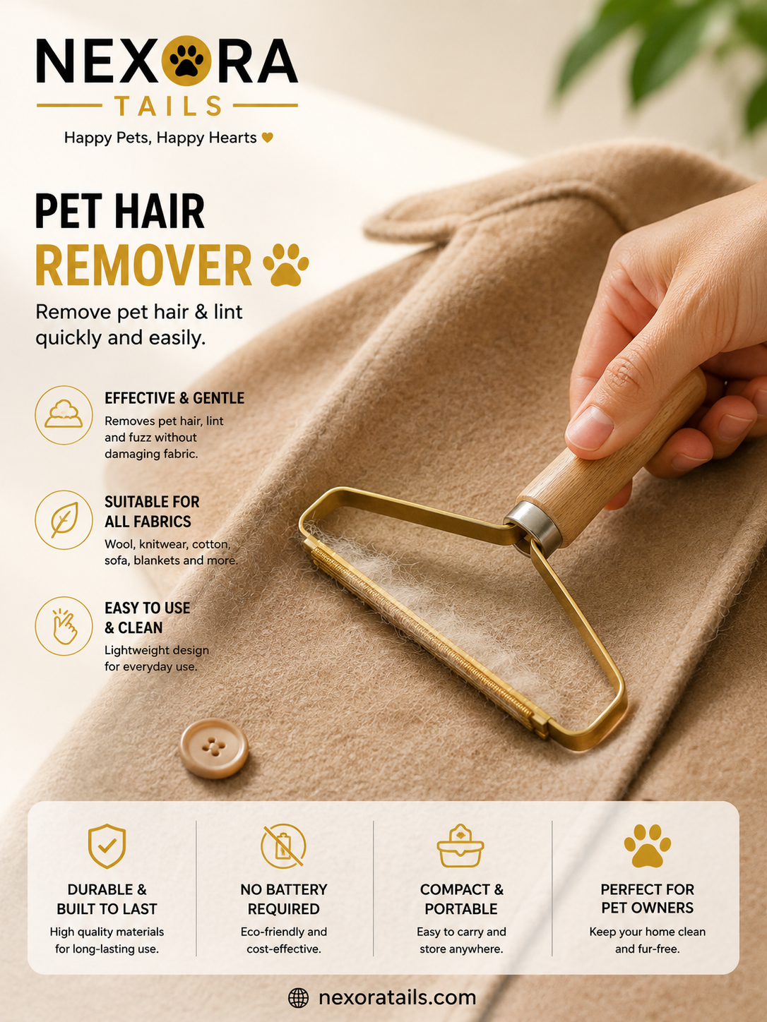 Portable Pet Hair & Lint Remover Brush