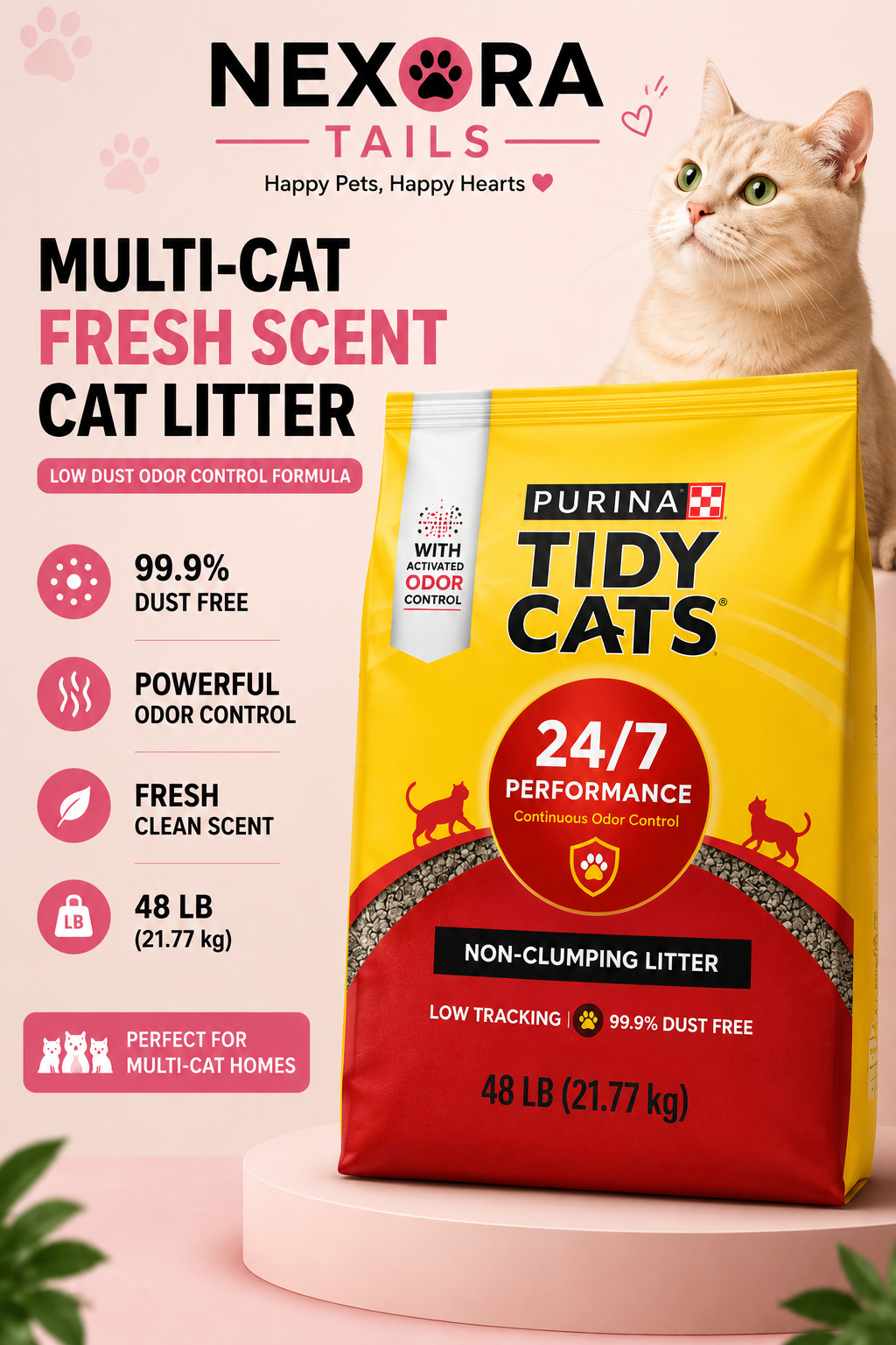 Multi-Cat Fresh Scent Cat Litter – 48 lb Low Dust Odor Control Formula