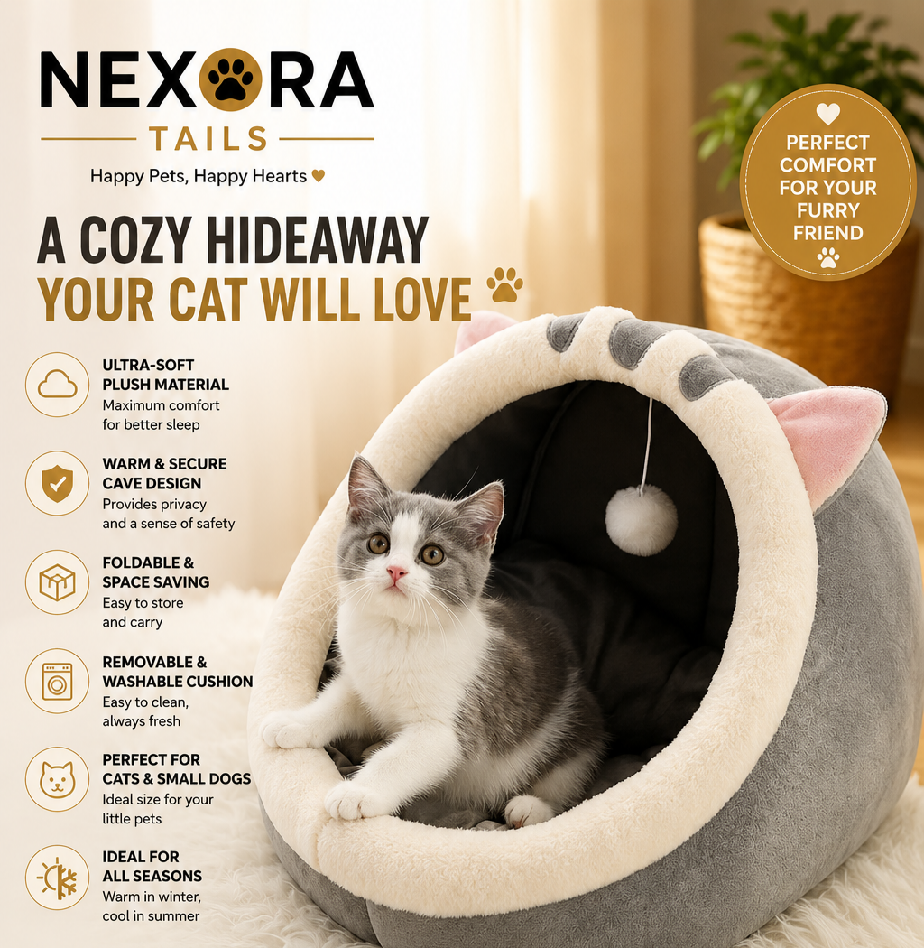 Cozy Cat Cave Bed – Foldable, Washable & Comfortable Pet House