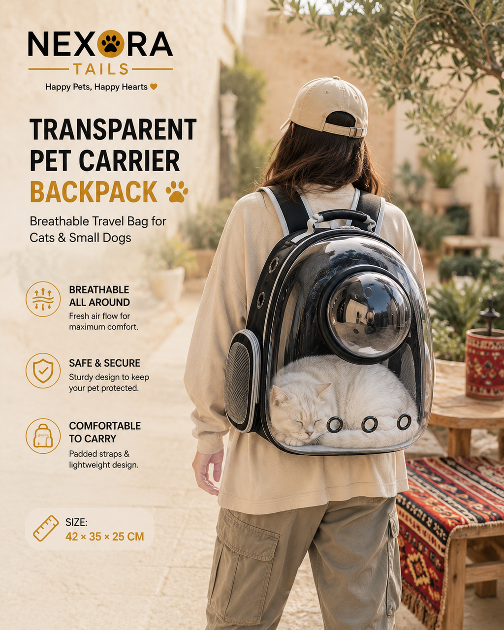 Transparent Pet Carrier Backpack – Breathable Travel Bag for Cats & Small Dogs