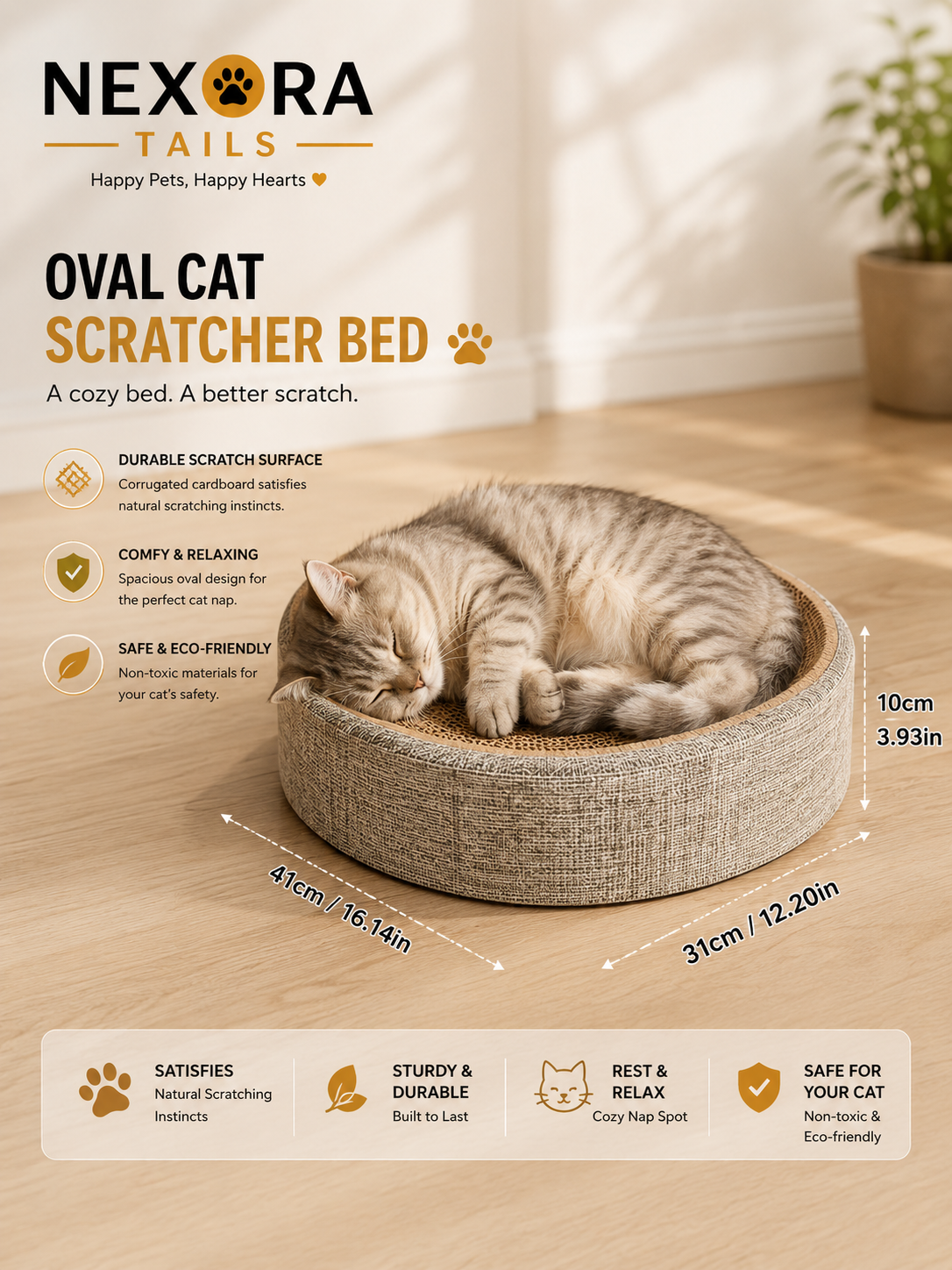 Premium 2-in-1 Cat Scratching Bed & Lounger