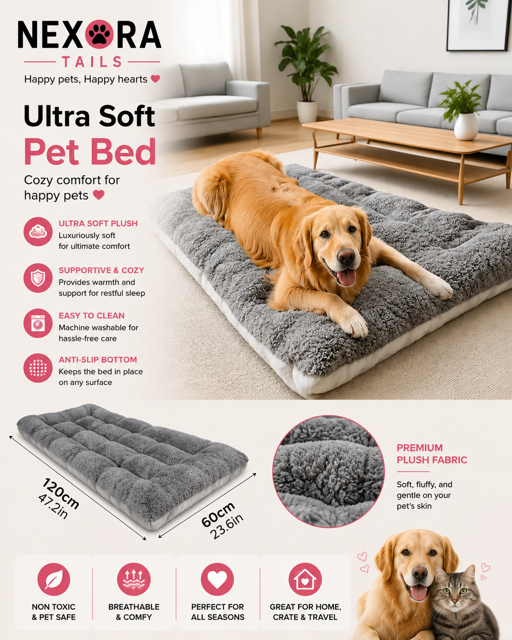 🐾 Ultra-Soft Plush Comfort
Provides a cozy and relaxing sleeping space for your pet