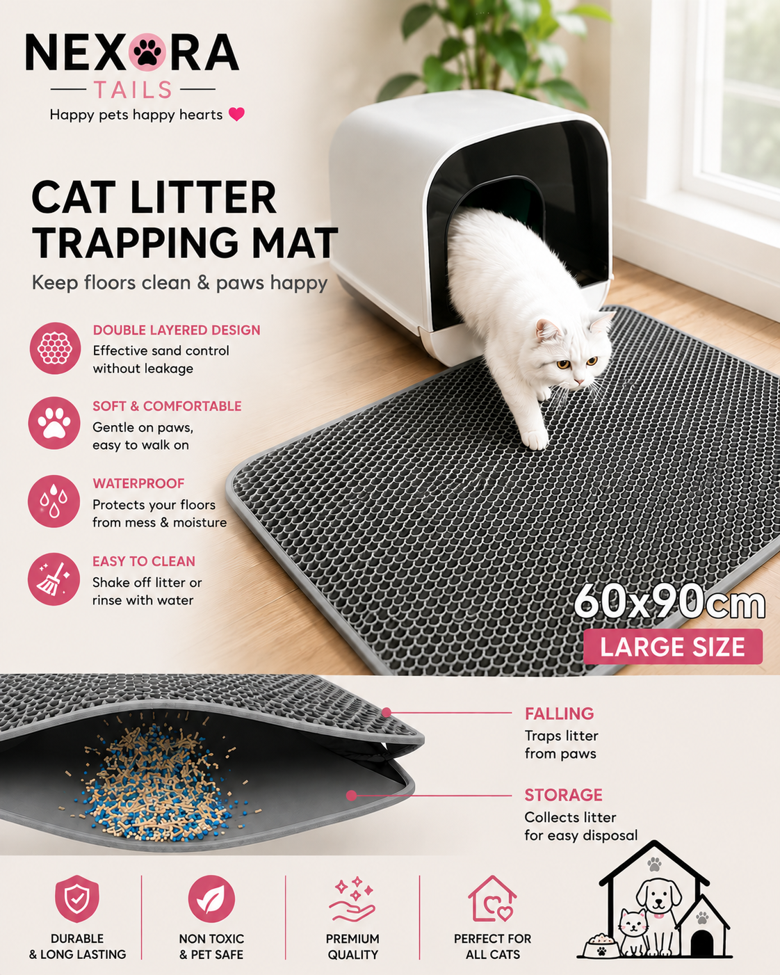 Cat Litter Trapping Mat – Waterproof Double Layer Design