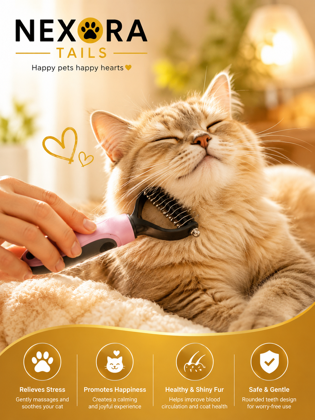 Nexora Pet Grooming Comb – Gentle Deshedding & Massage Brush for Cats & Dogs