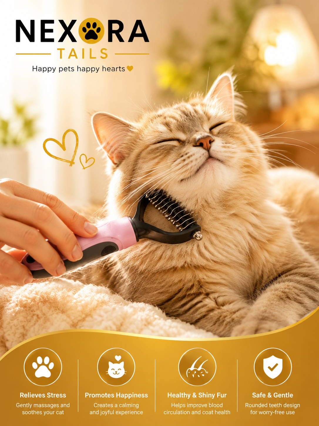 Nexora Pet Grooming Comb – Gentle Deshedding & Massage Brush for Cats & Dogs