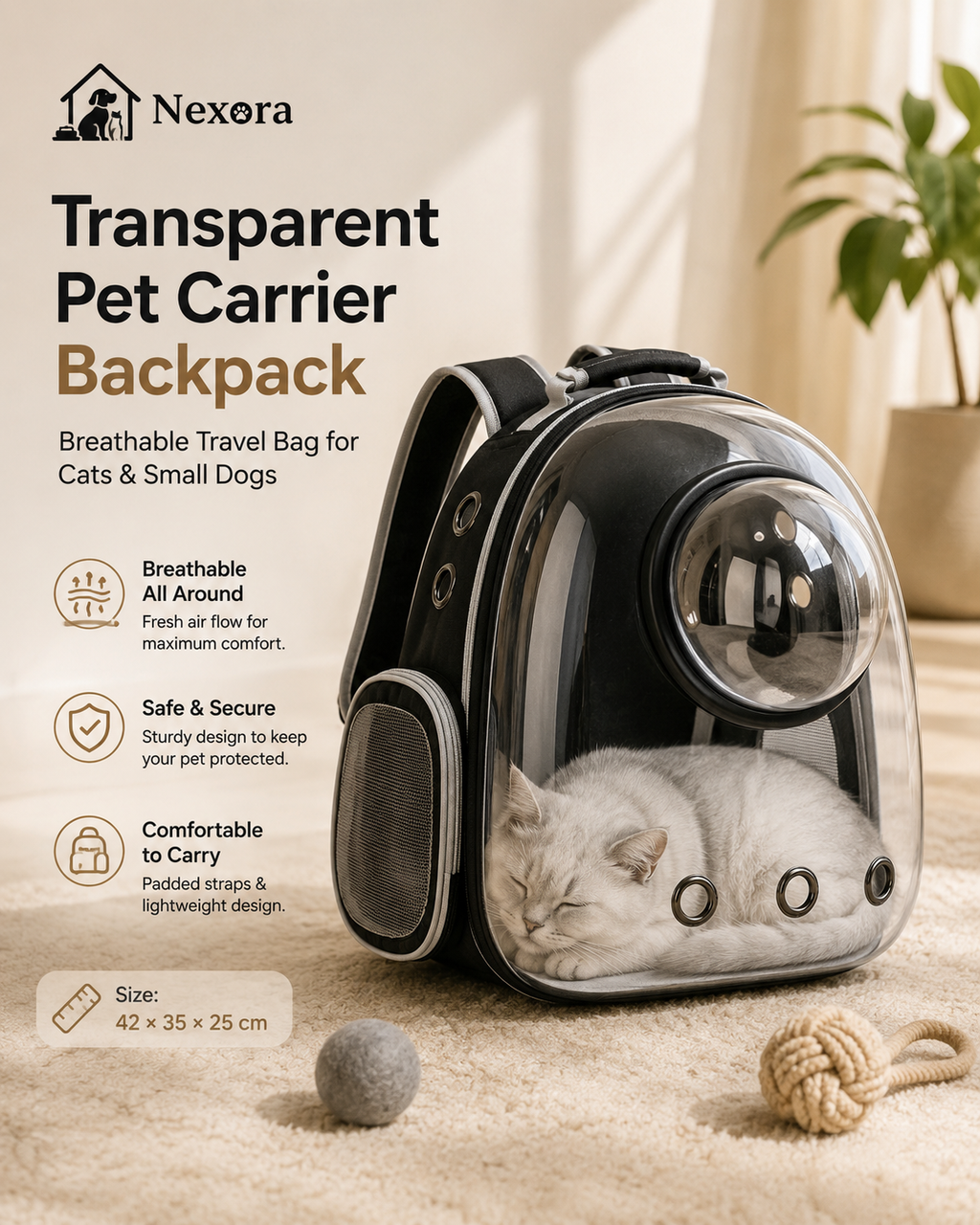 Transparent Pet Carrier Backpack – Breathable Travel Bag for Cats & Small Dogs