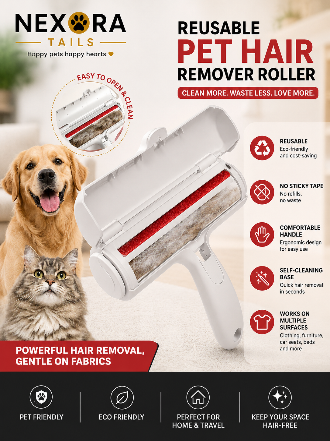 Pet Hair Remover Roller – Clean Furniture & Clothes in Seconds