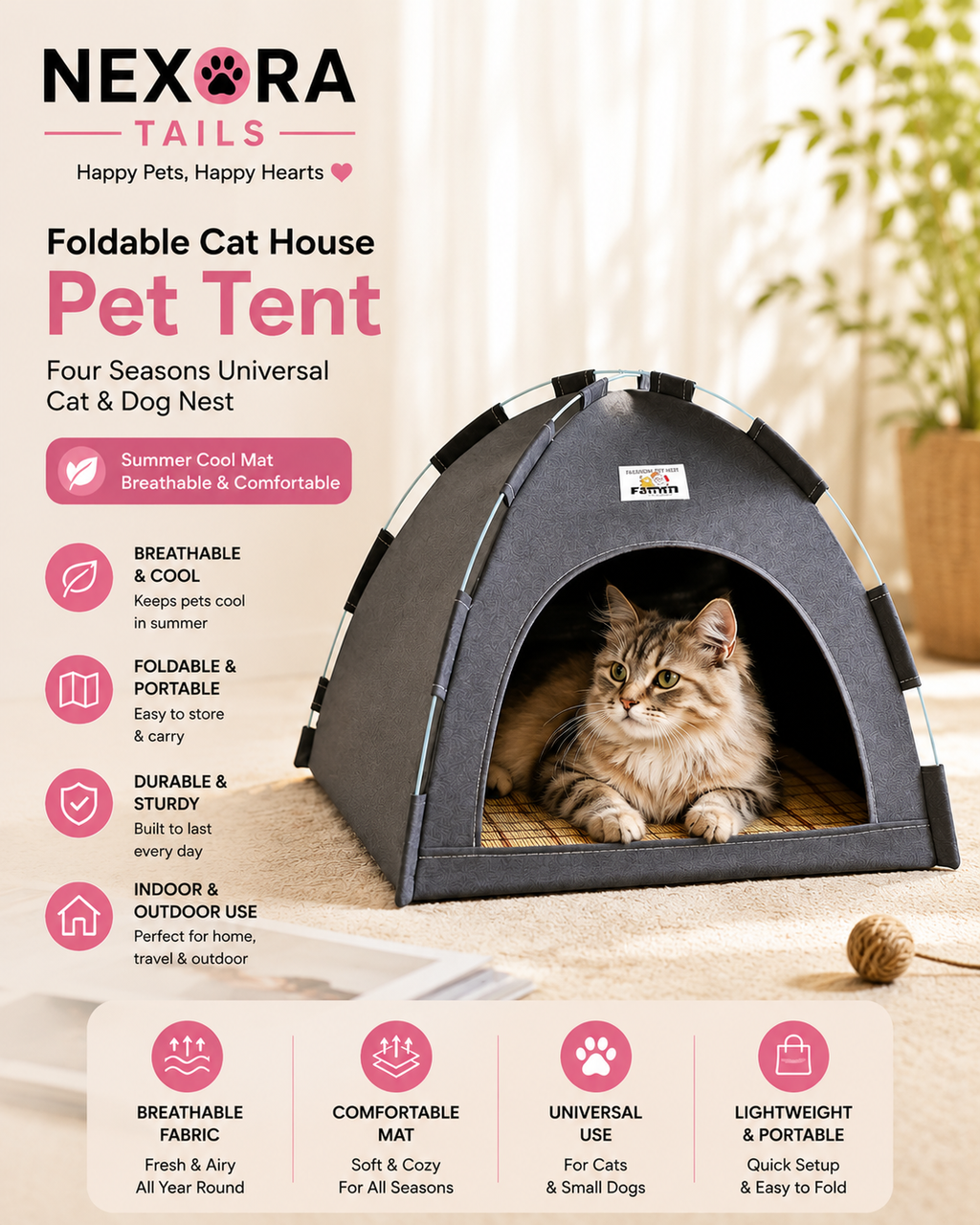 Foldable Cat House Tent – Cozy, Breathable & Portable Pet Bed