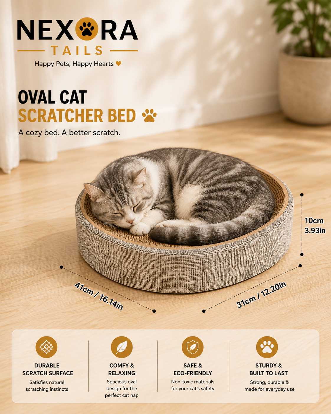 Premium 2-in-1 Cat Scratching Bed & Lounger