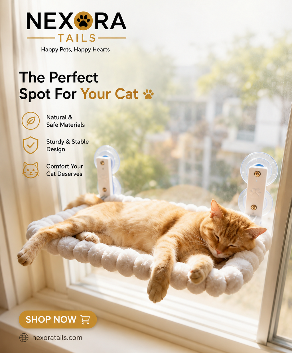 Cat Window Hammock with Strong Suction Cups – Cozy Elevated Window Perch