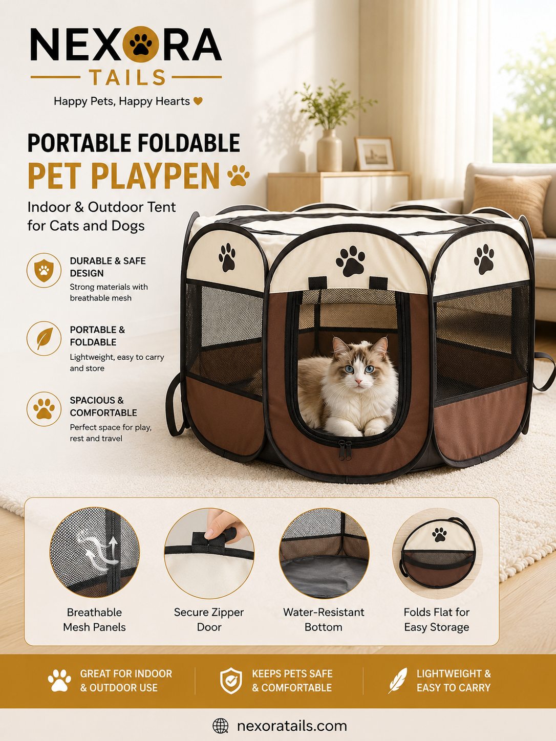 Portable Foldable Pet Playpen – Indoor & Outdoor Tent for Cats and Dogs
