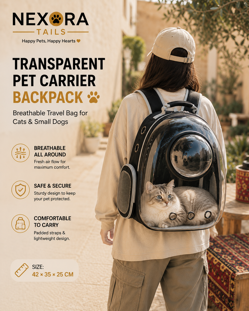 Transparent Pet Carrier Backpack – Breathable Travel Bag for Cats & Small Dogs