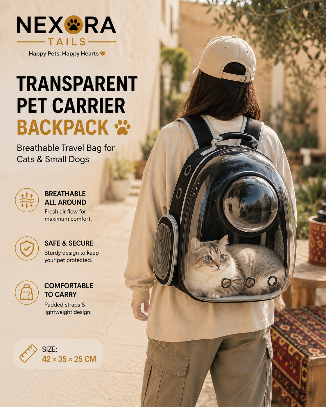 Transparent Pet Carrier Backpack – Breathable Travel Bag for Cats & Small Dogs
