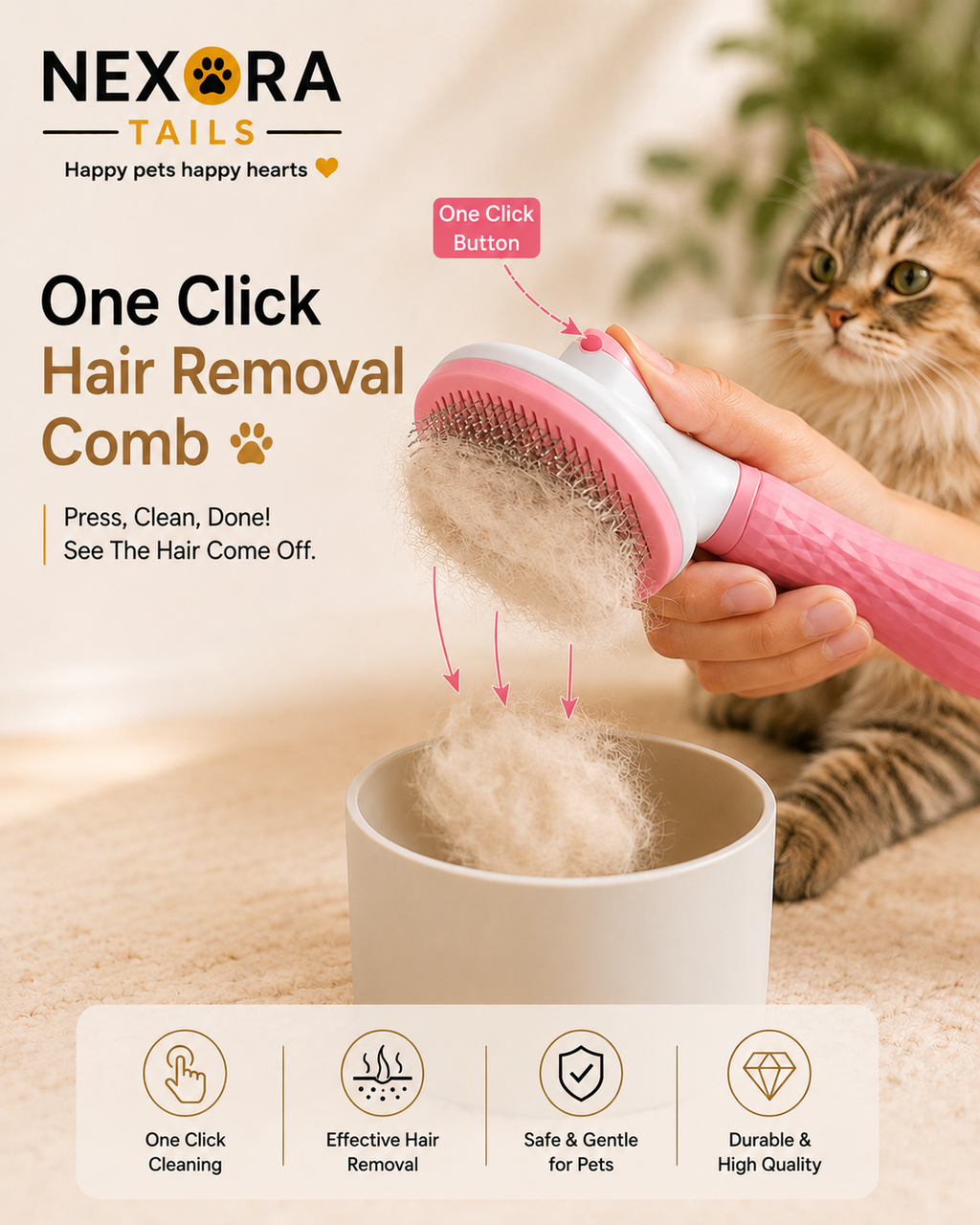 Self-Cleaning Pet Grooming Brush – Gentle Deshedding Comb for Dogs & Cats
