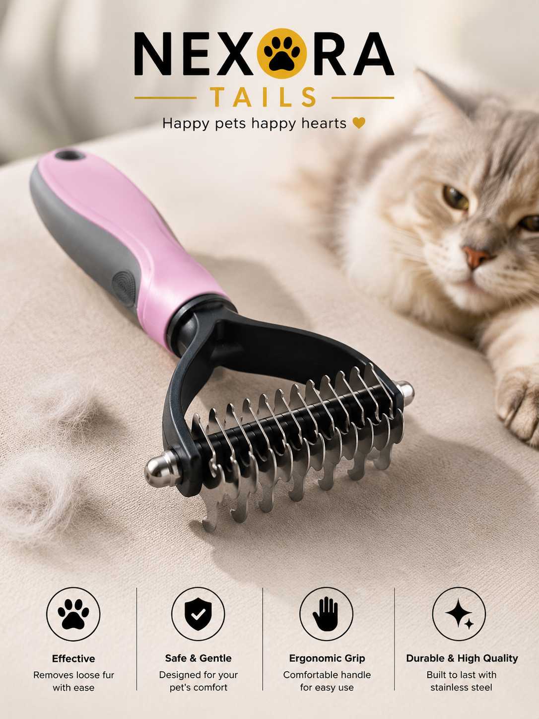 Nexora Pet Grooming Comb – Gentle Deshedding & Massage Brush for Cats & Dogs